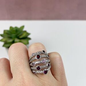 Judith Ripka Purple Amethyst 5 Band Ring Silver 925 Glam Designer Jewelry